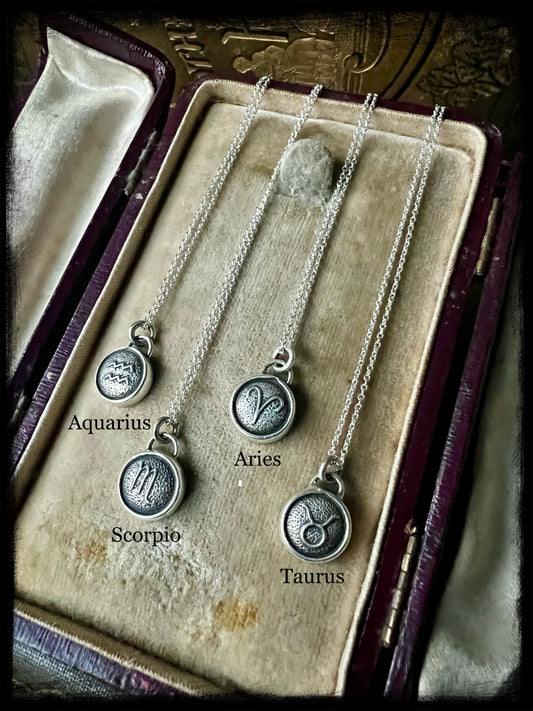 Double Sided Zodiac Pendant-Sterling Silver-Petite Charm