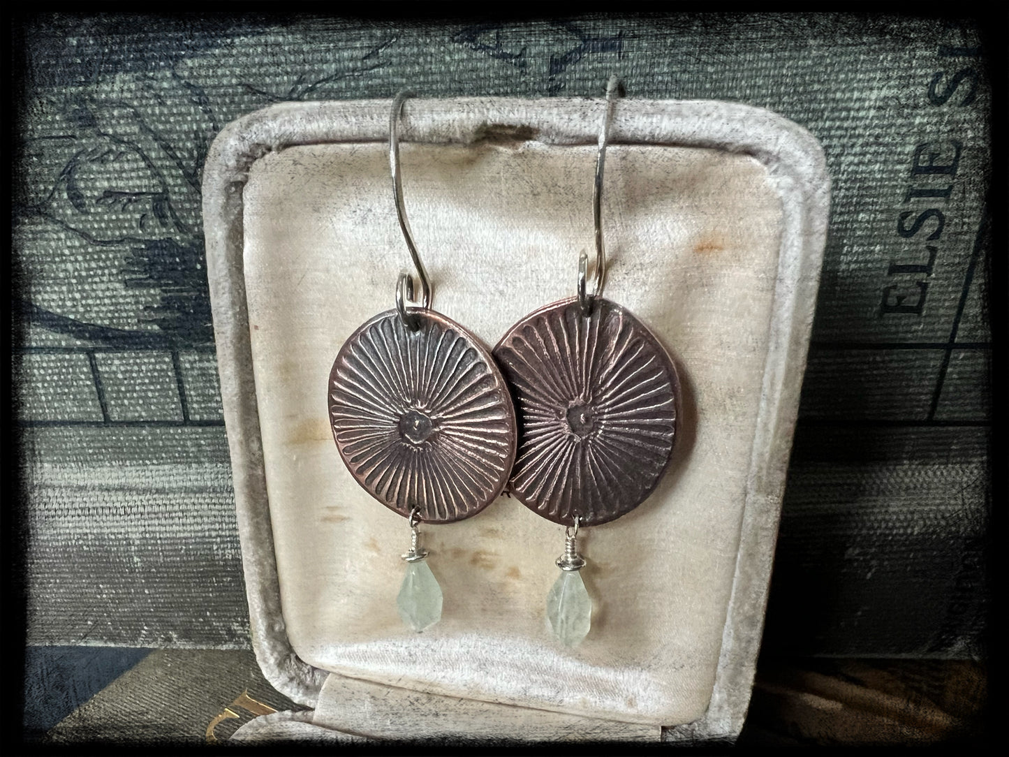 Copper Embossed Earrings with Lime Quartz