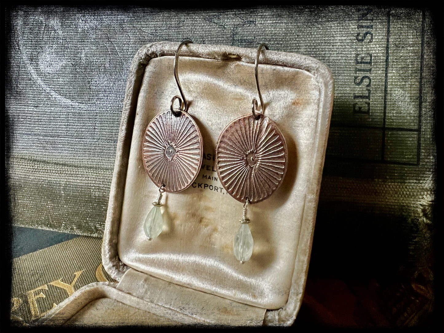 Copper Embossed Earrings with Lime Quartz