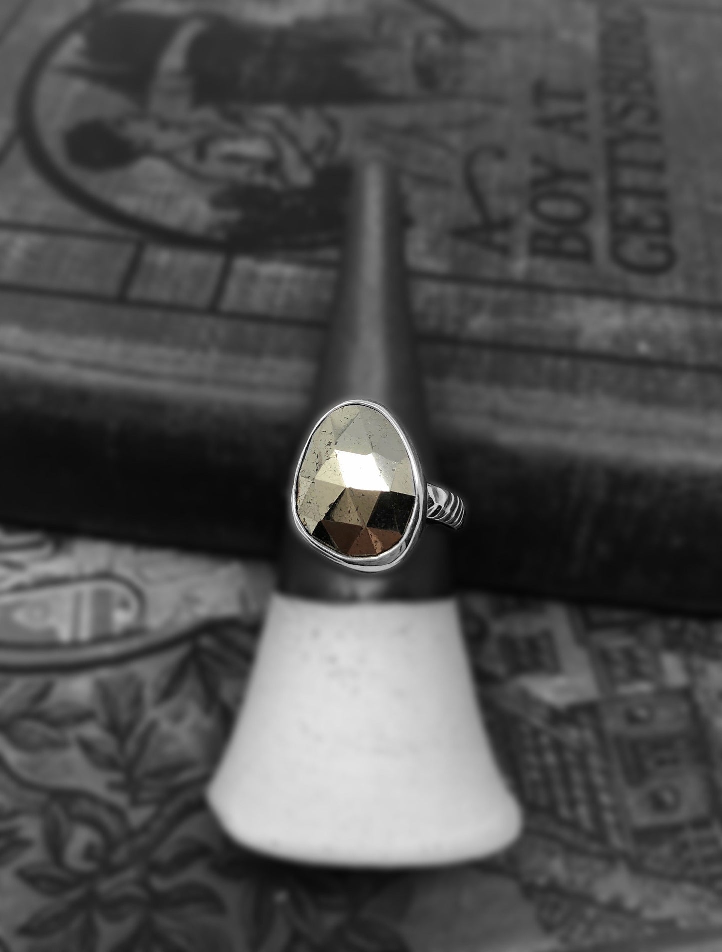 Faceted Pyrite Ring Size 8.5