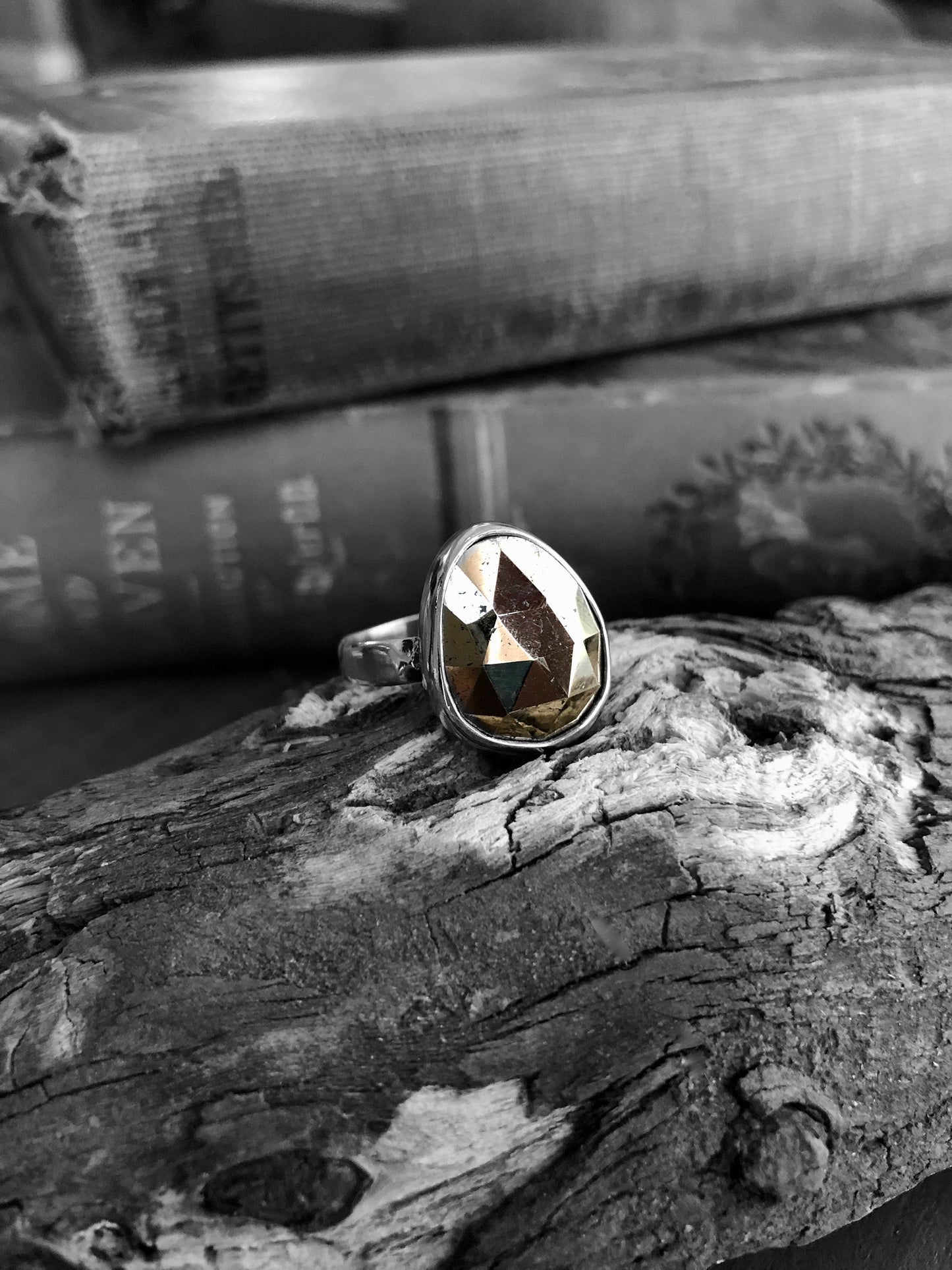 Faceted Pyrite Ring Size 8.5