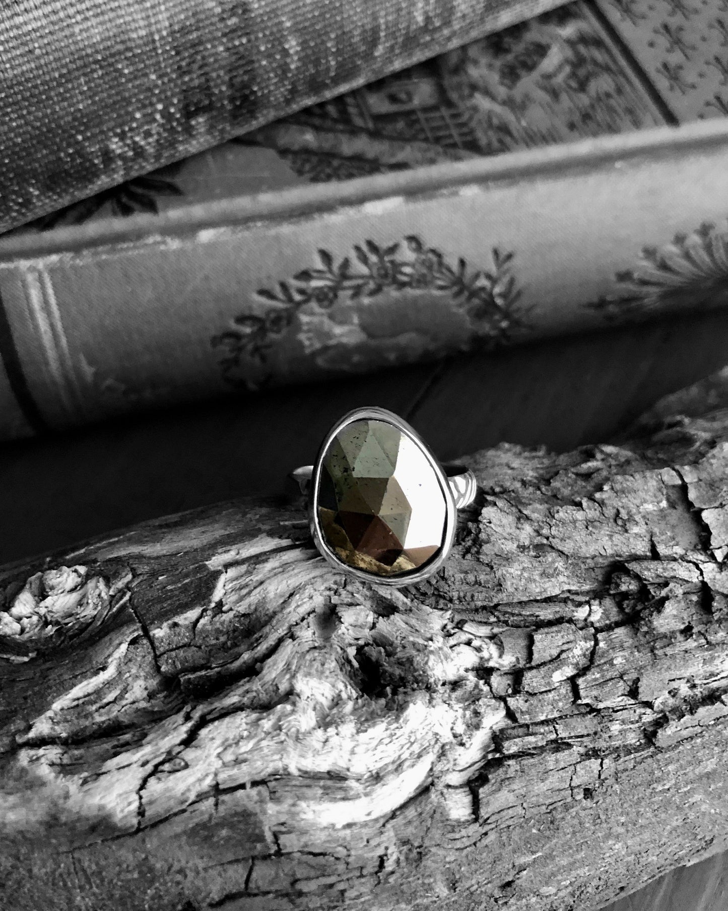 Faceted Pyrite Ring Size 8.5