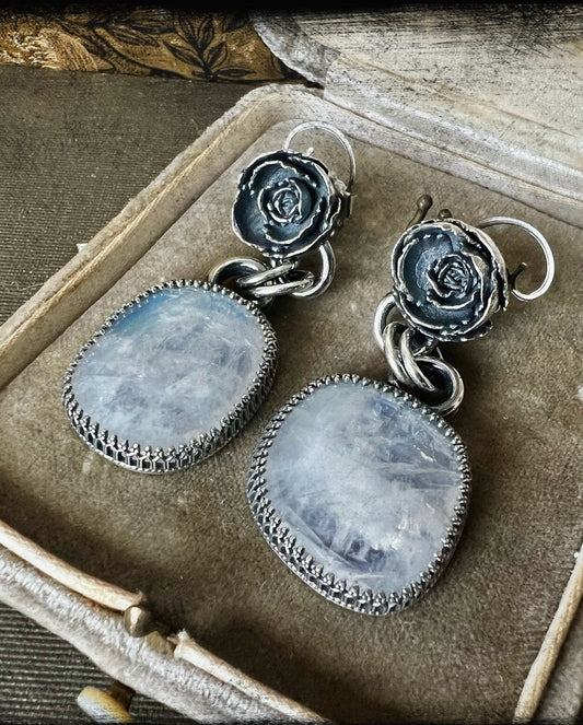 Moonstone and Cast Flower Earrings