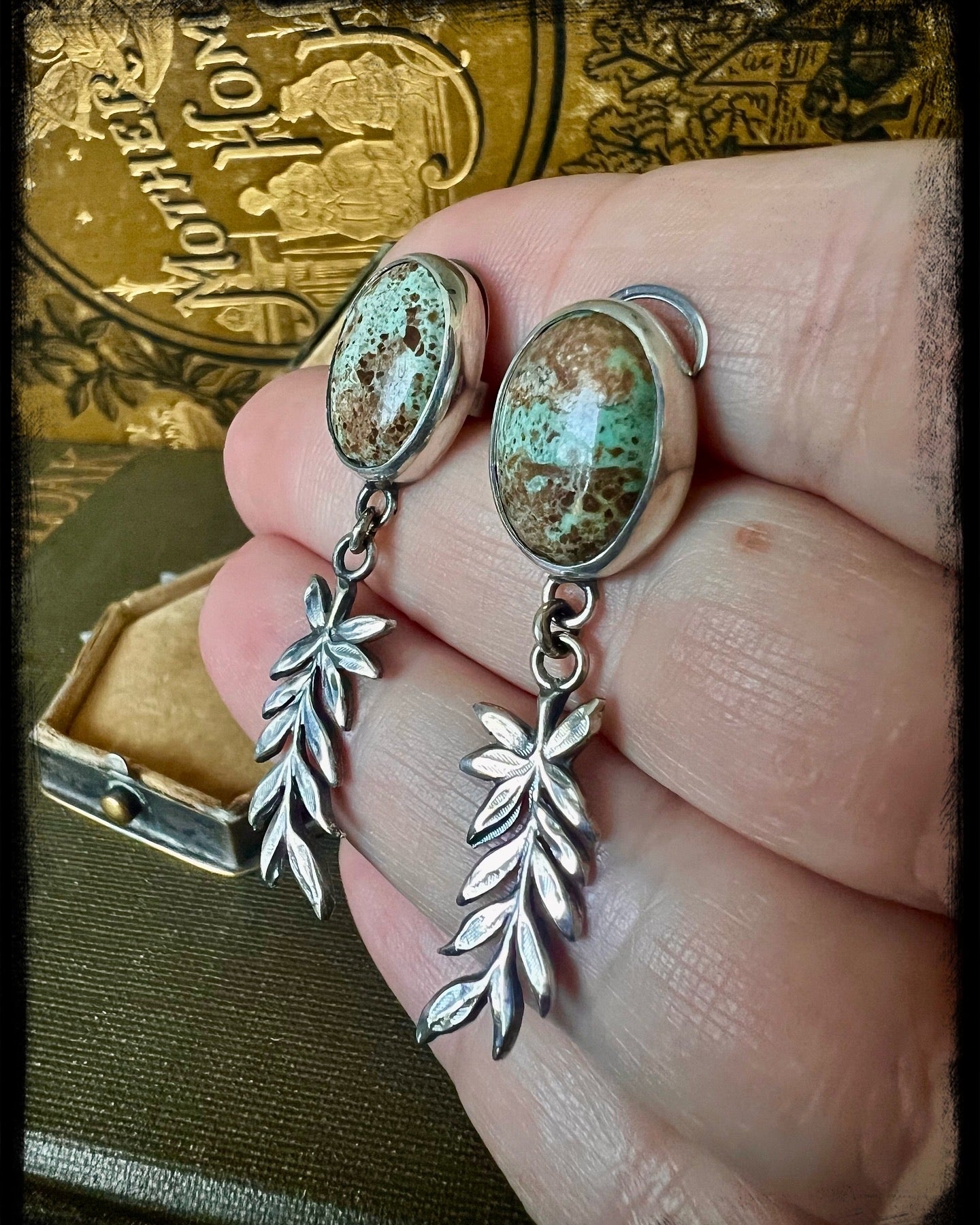 Variscite and Leaf Drop Earrings