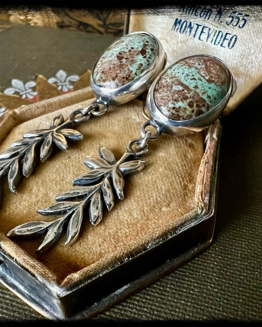 Variscite and Leaf Drop Earrings