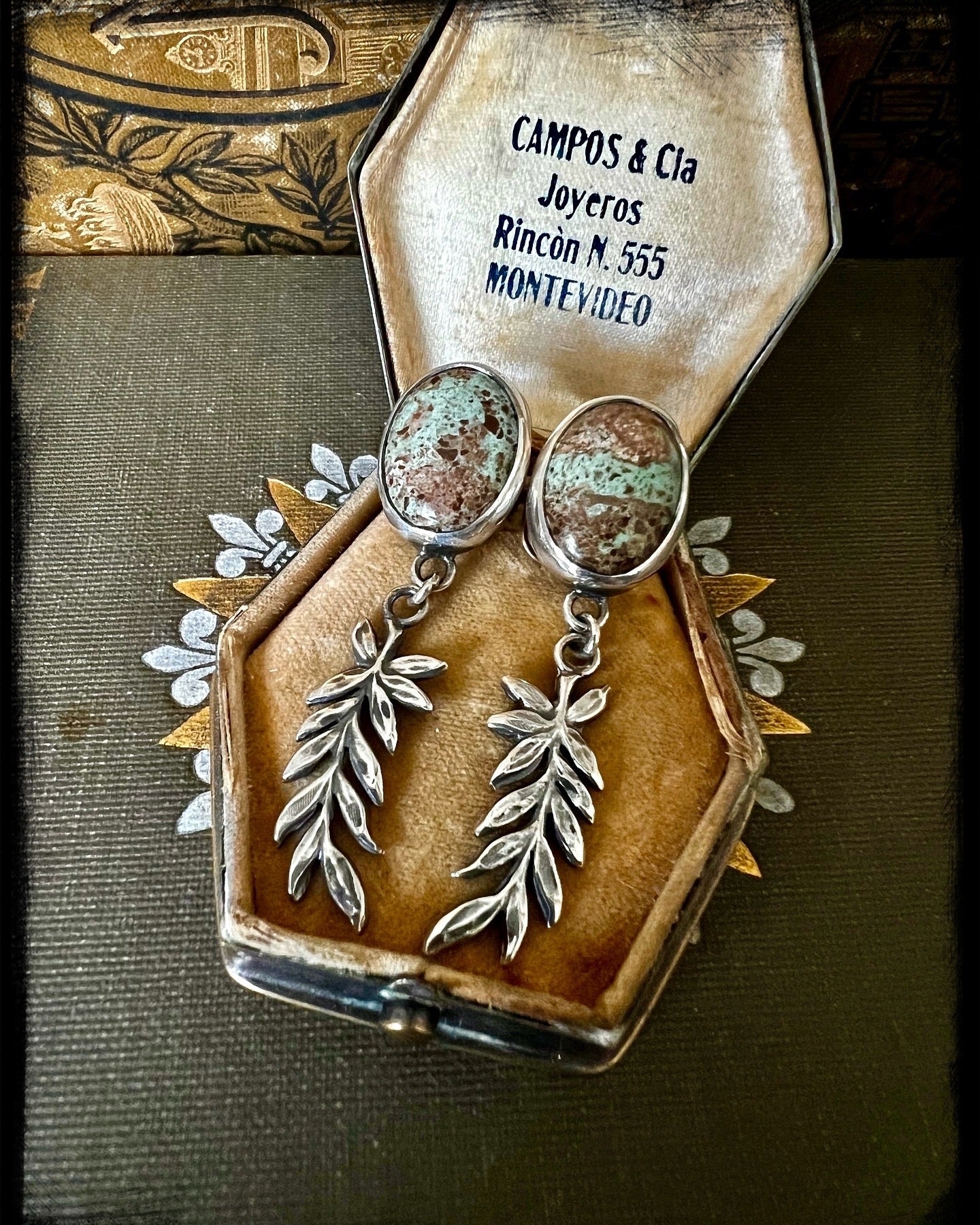 Variscite and Leaf Drop Earrings