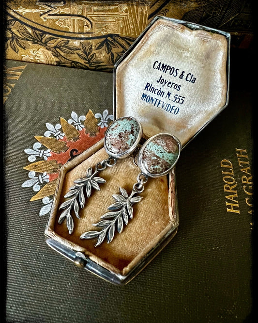 Variscite and Leaf Drop Earrings