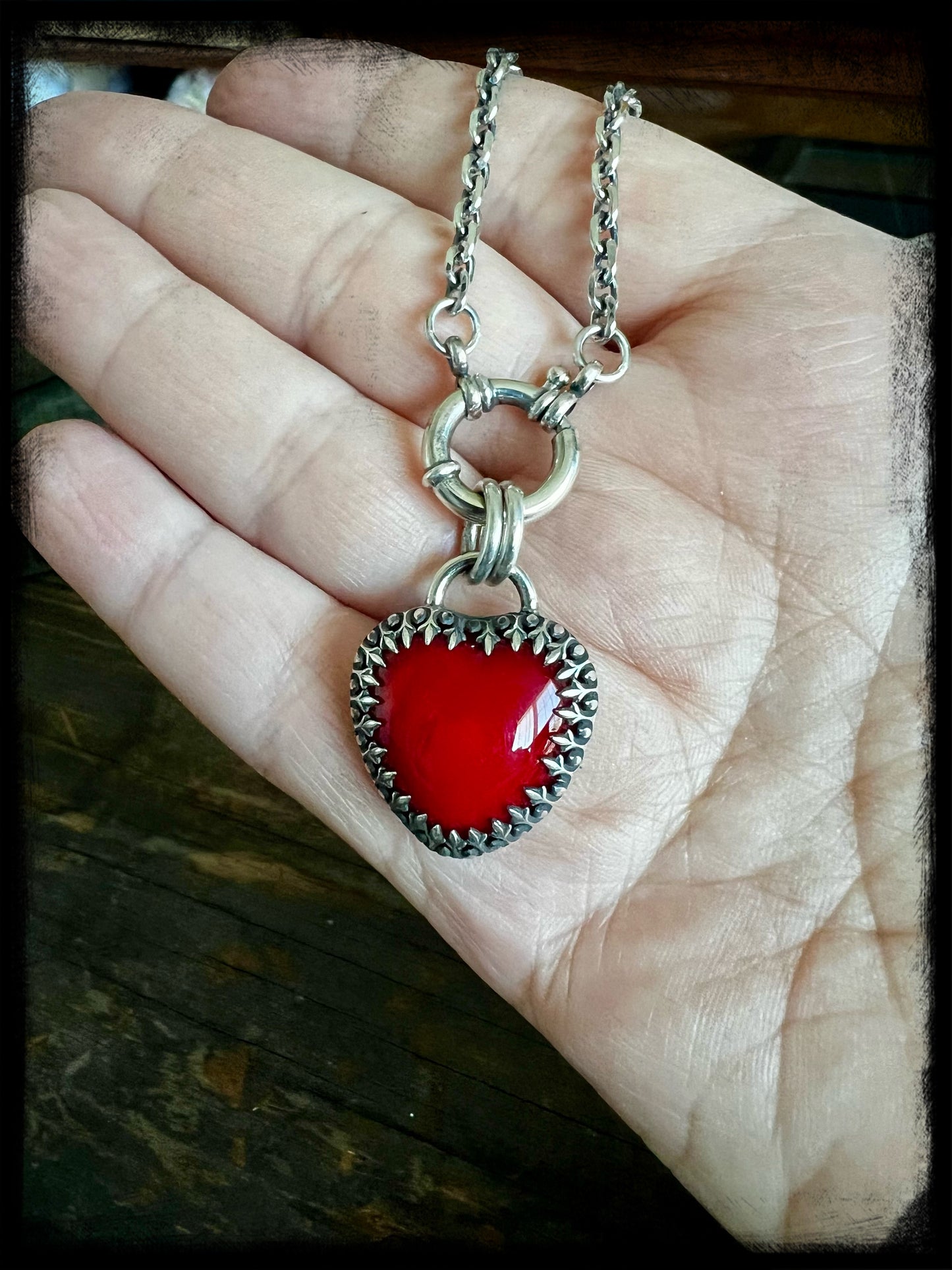 Tin Man's Heart-Red Glass Heart Pendant set in Sterling Sterling-Artisan Handmade