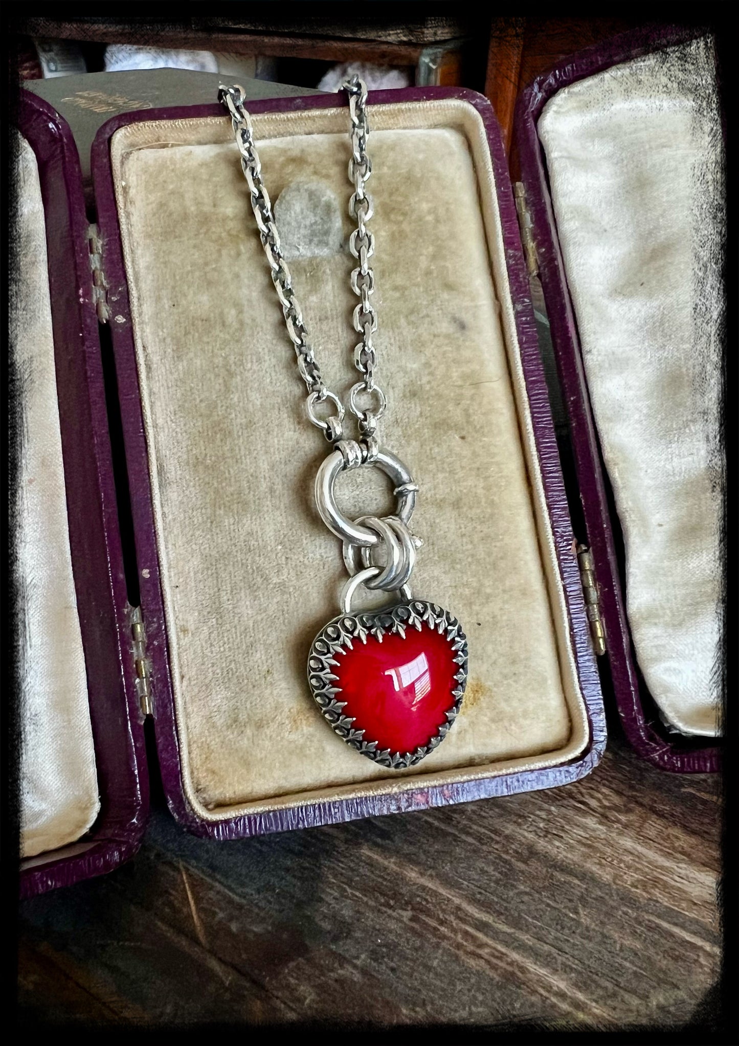 Tin Man's Heart-Red Glass Heart Pendant set in Sterling Sterling-Artisan Handmade