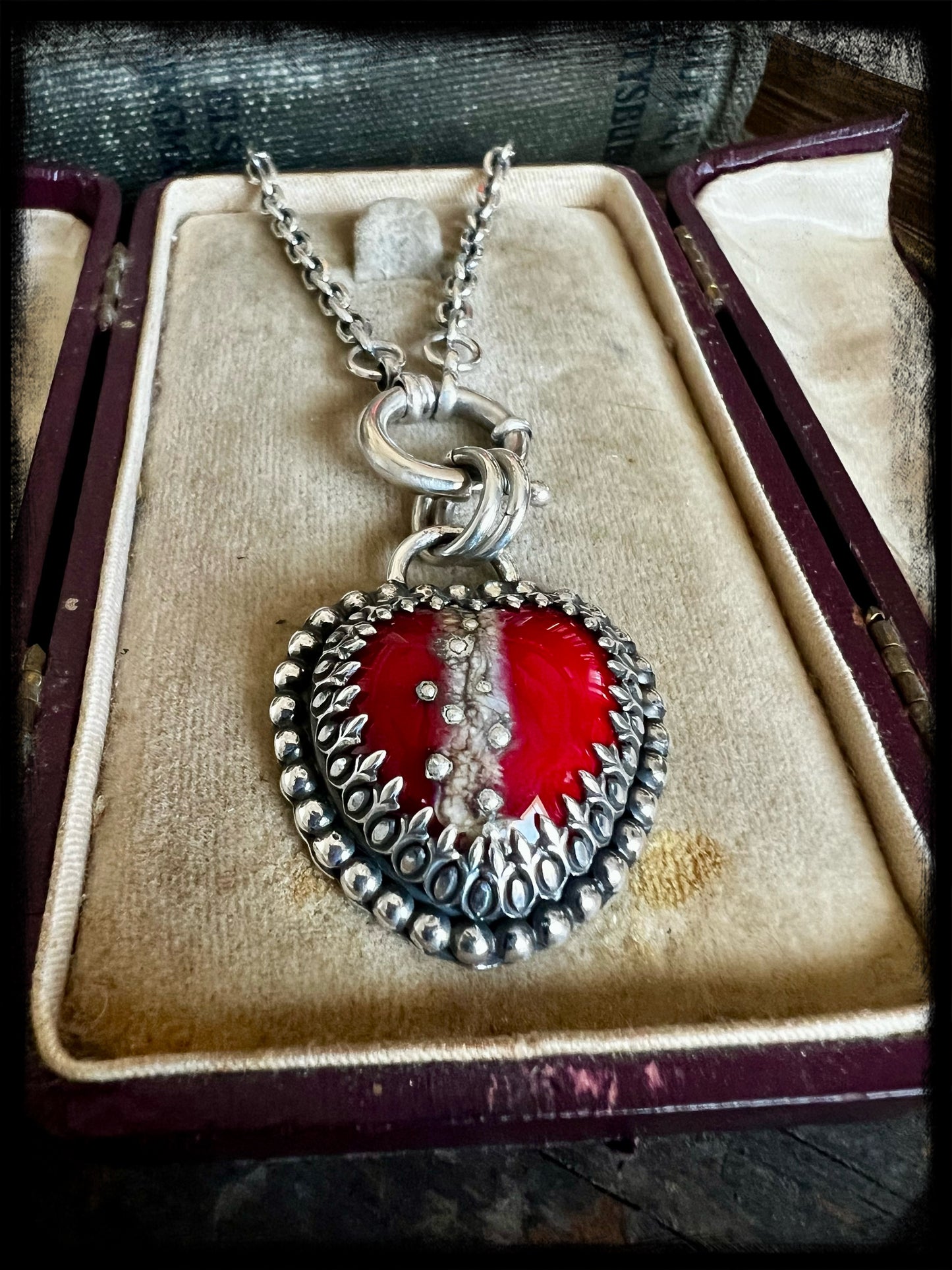 Sacred Heart-Red Glass Heart Pendant-Sterling Silver-Artisan Handmade