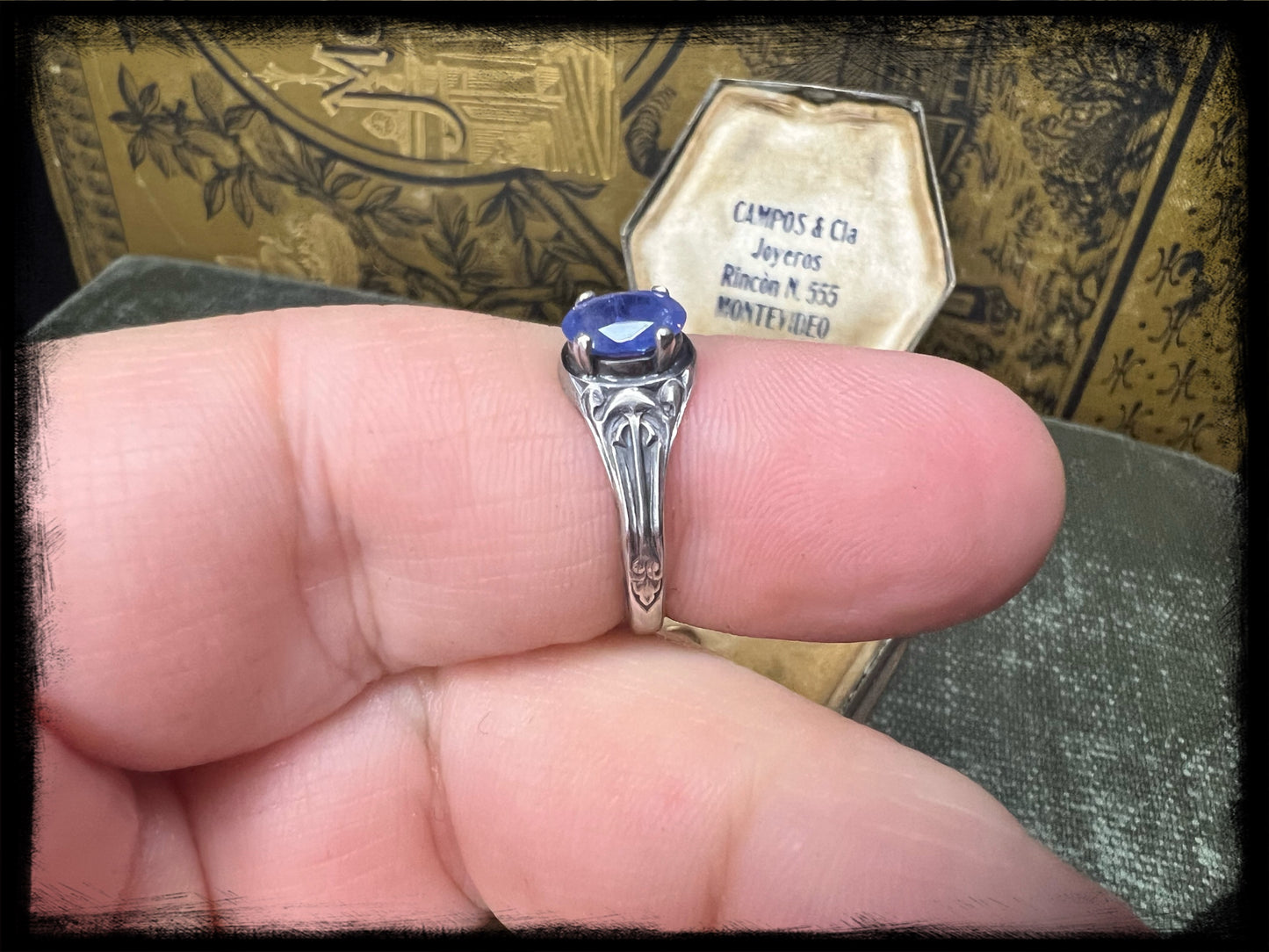 Art Deco Style Sterling Silver with Tanzanite Setting-Size 7.25-Artisan Handmade Jewelry