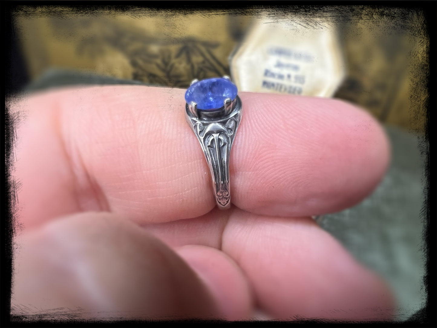 Art Deco Style Sterling Silver with Tanzanite Setting-Size 7.25-Artisan Handmade Jewelry