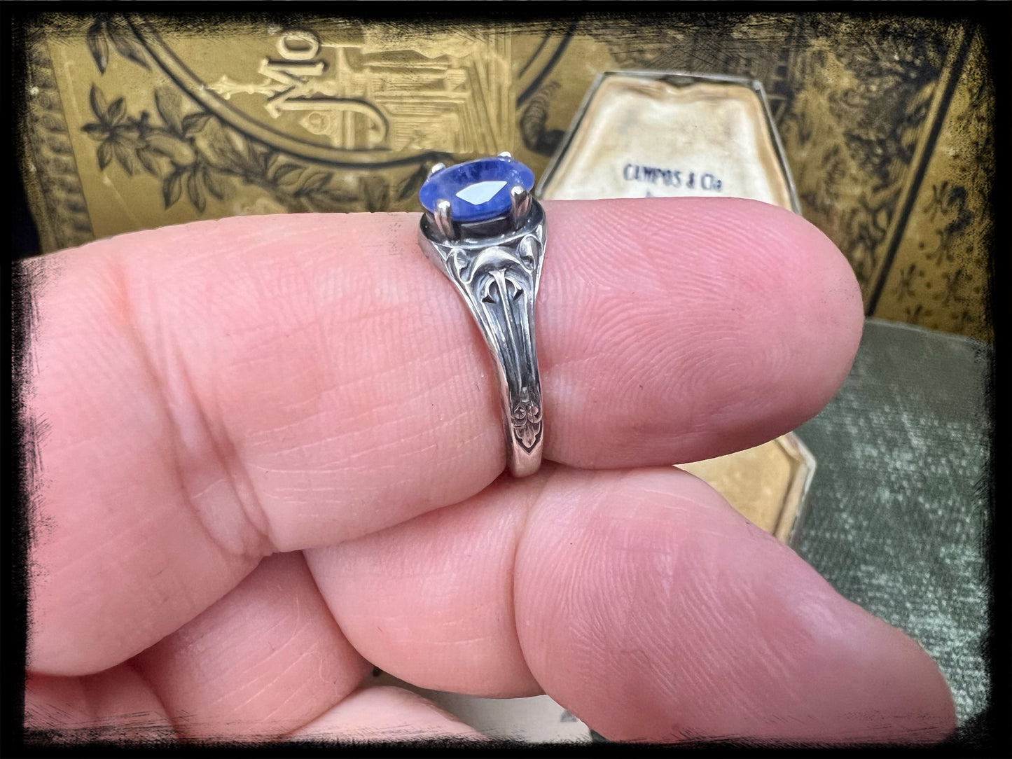 Art Deco Style Sterling Silver with Tanzanite Setting-Size 7.25-Artisan Handmade Jewelry