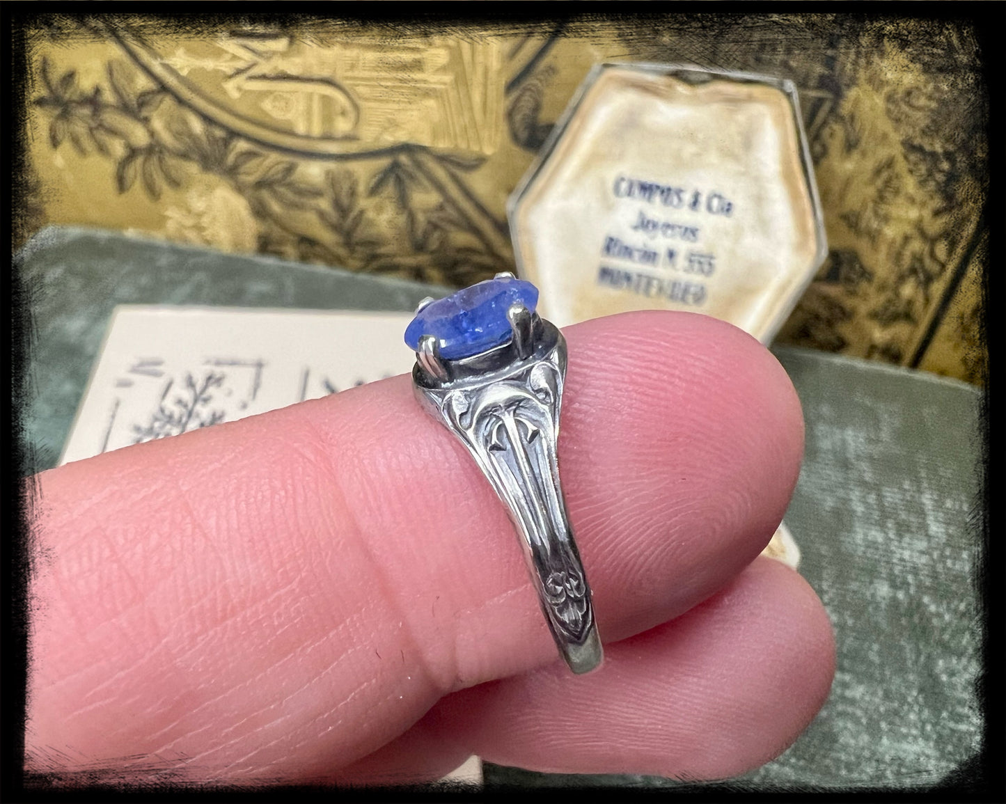 Art Deco Style Sterling Silver with Tanzanite Setting-Size 7.25-Artisan Handmade Jewelry