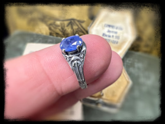 Art Deco Style Sterling Silver with Tanzanite Setting-Size 7.25-Artisan Handmade Jewelry