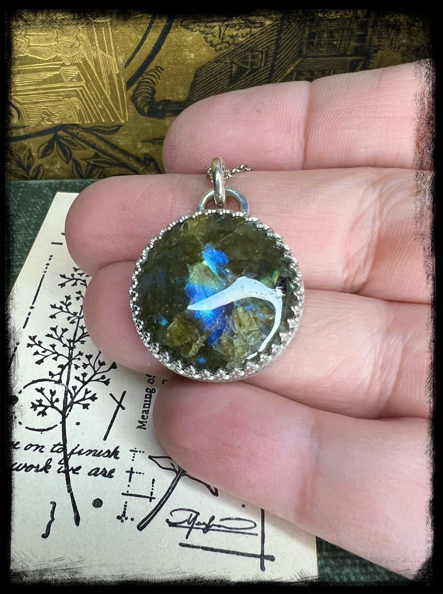 Labradorite Pendant set in Sterling Silver-"Beauty is a Light in the Heart"-Artisan Handmade Jewelry