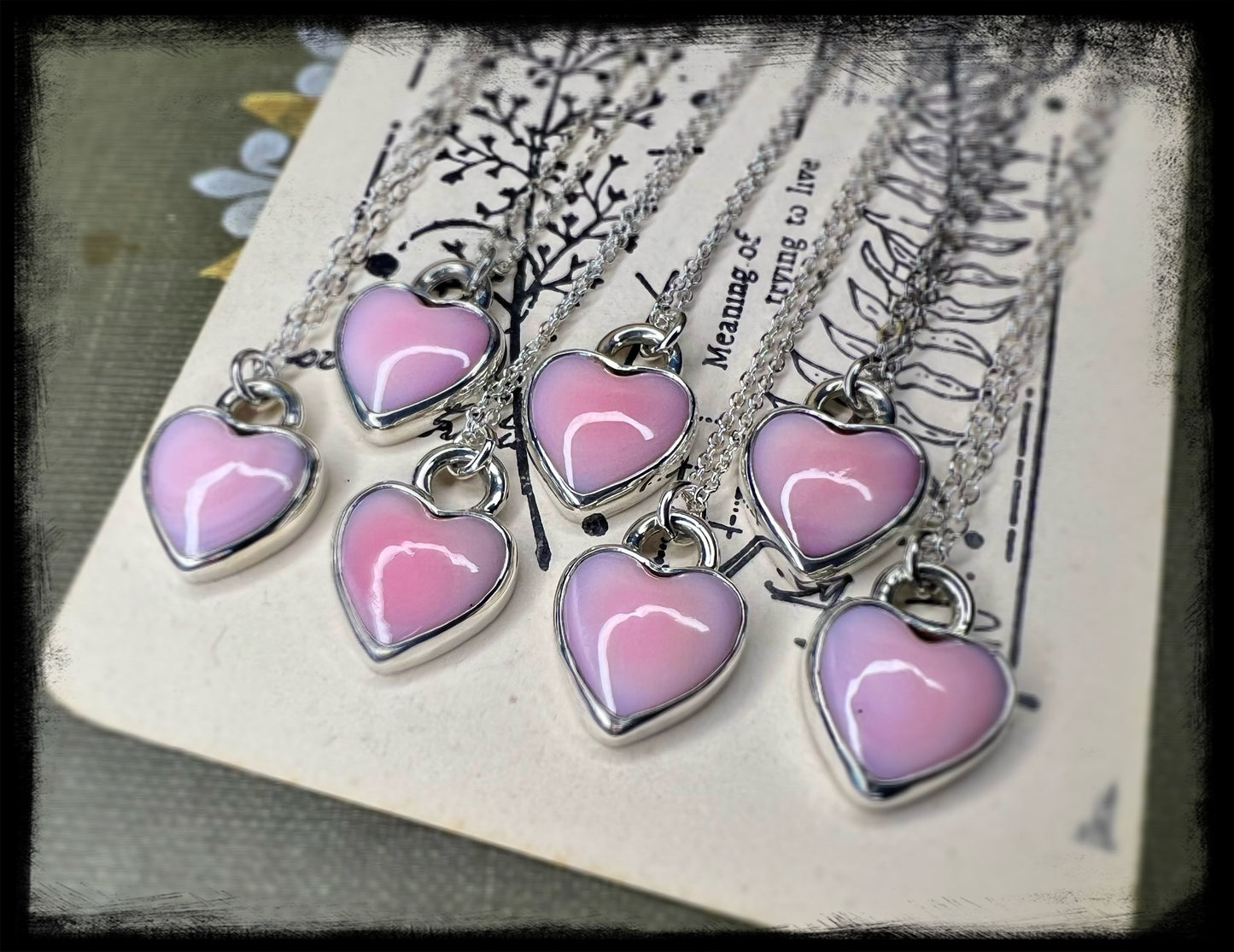 Petite Pink Opal Heart Pendants-Sterling Silver Handmade Artisan Jewelry
