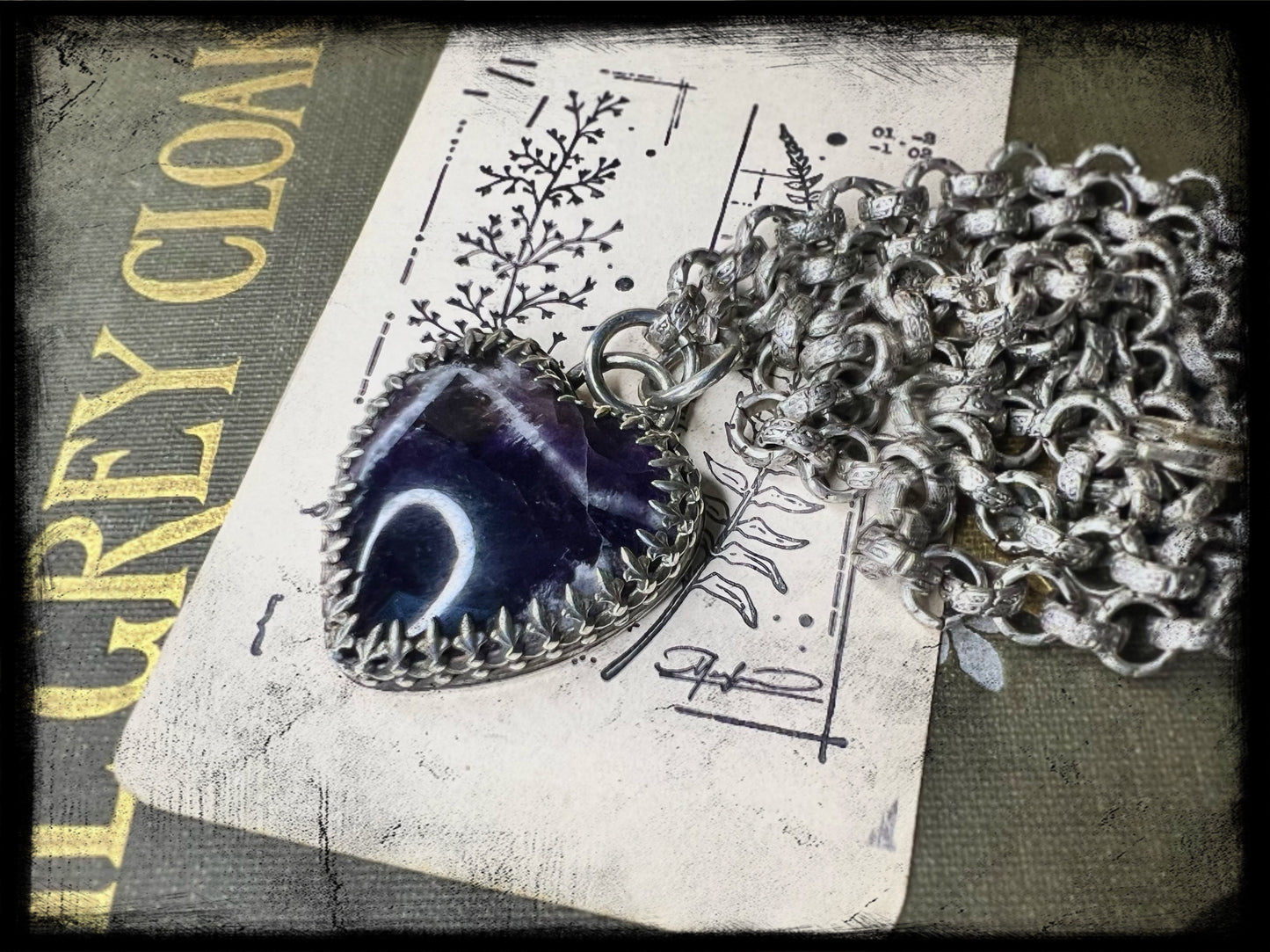 Chevron Amethyst Pendant set in Embossed Sterling Silver