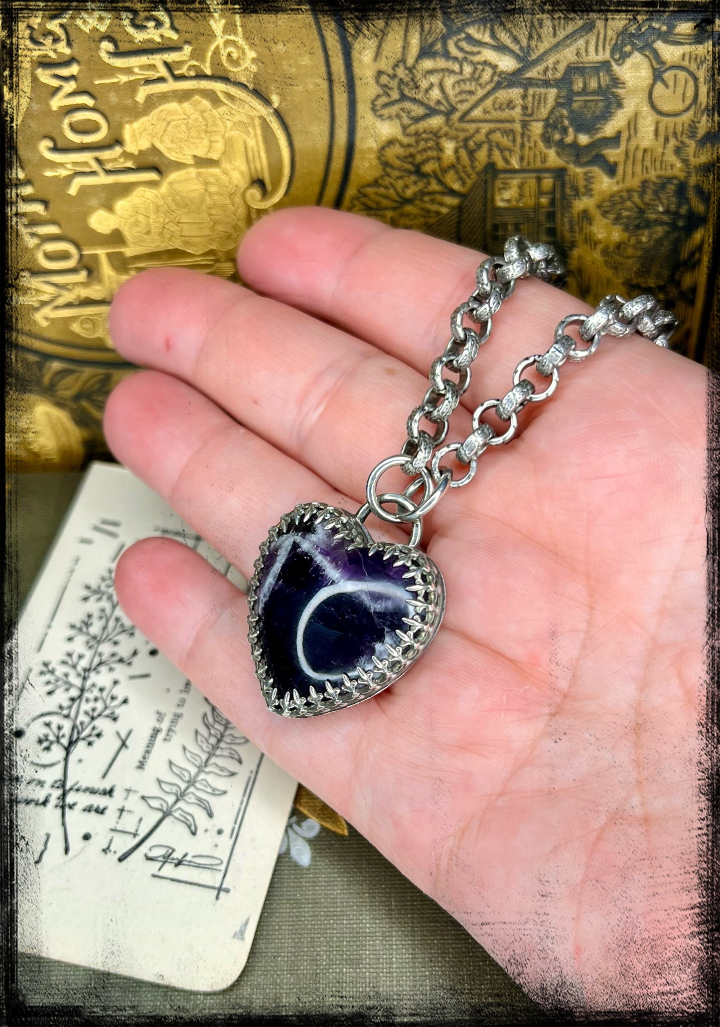 Chevron Amethyst Pendant set in Embossed Sterling Silver