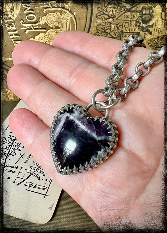 Chevron Amethyst Pendant set in Embossed Sterling Silver