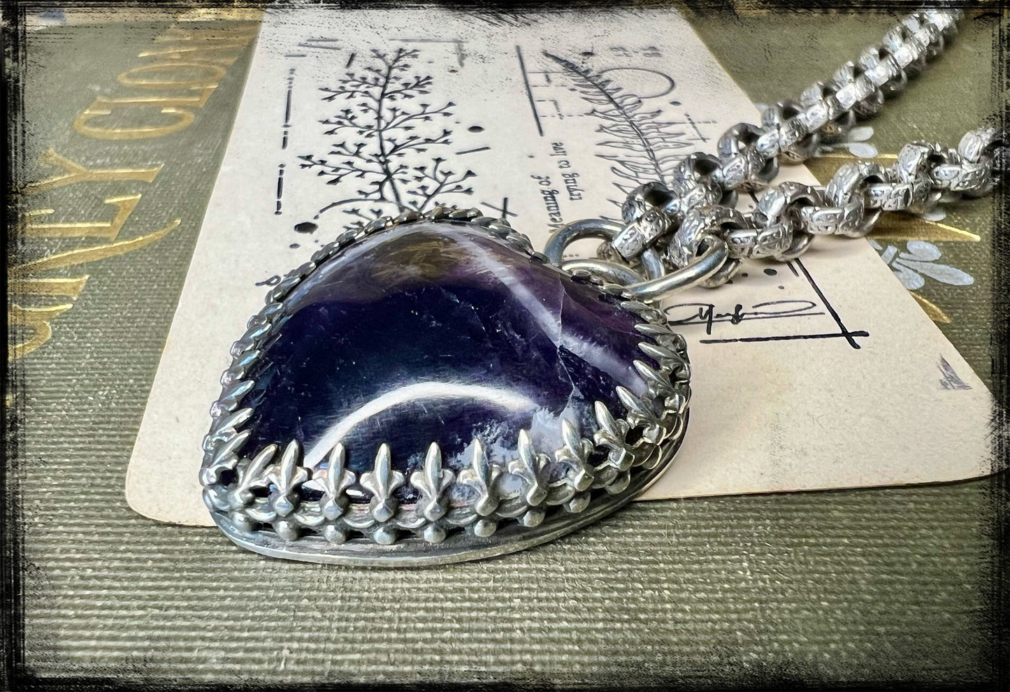 Chevron Amethyst Pendant set in Embossed Sterling Silver