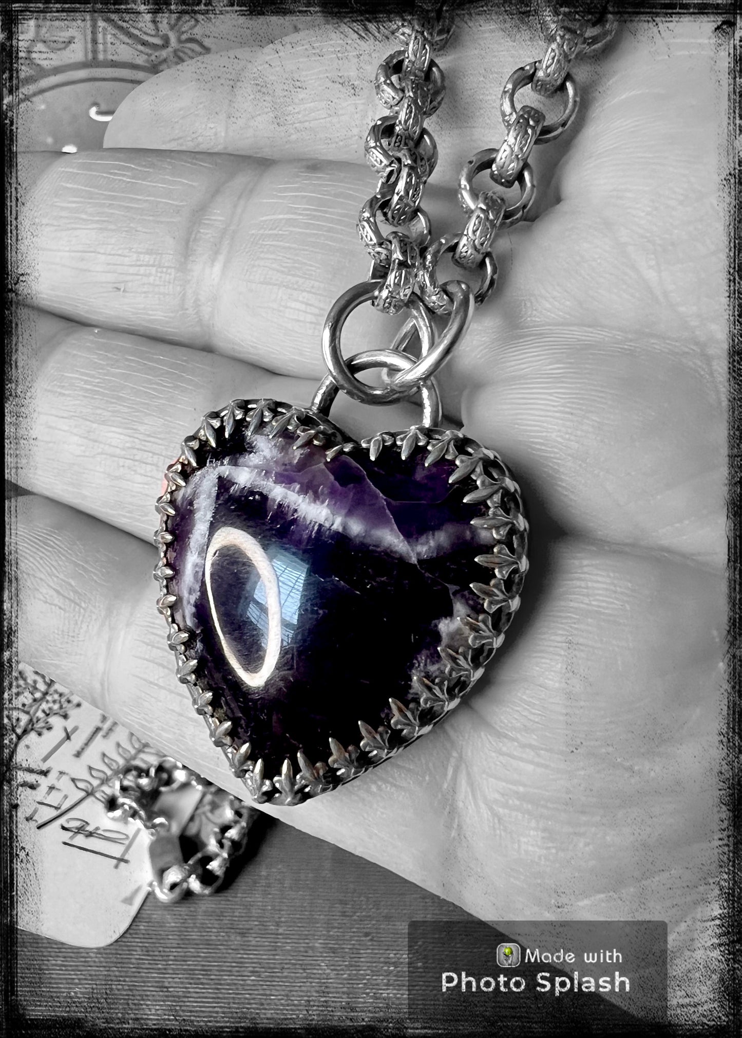 Chevron Amethyst Pendant set in Embossed Sterling Silver