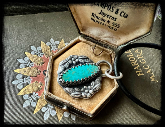 Sterling Silver Flower Bouquet with Turquoise Setting-Artisan Handmade Jewelry