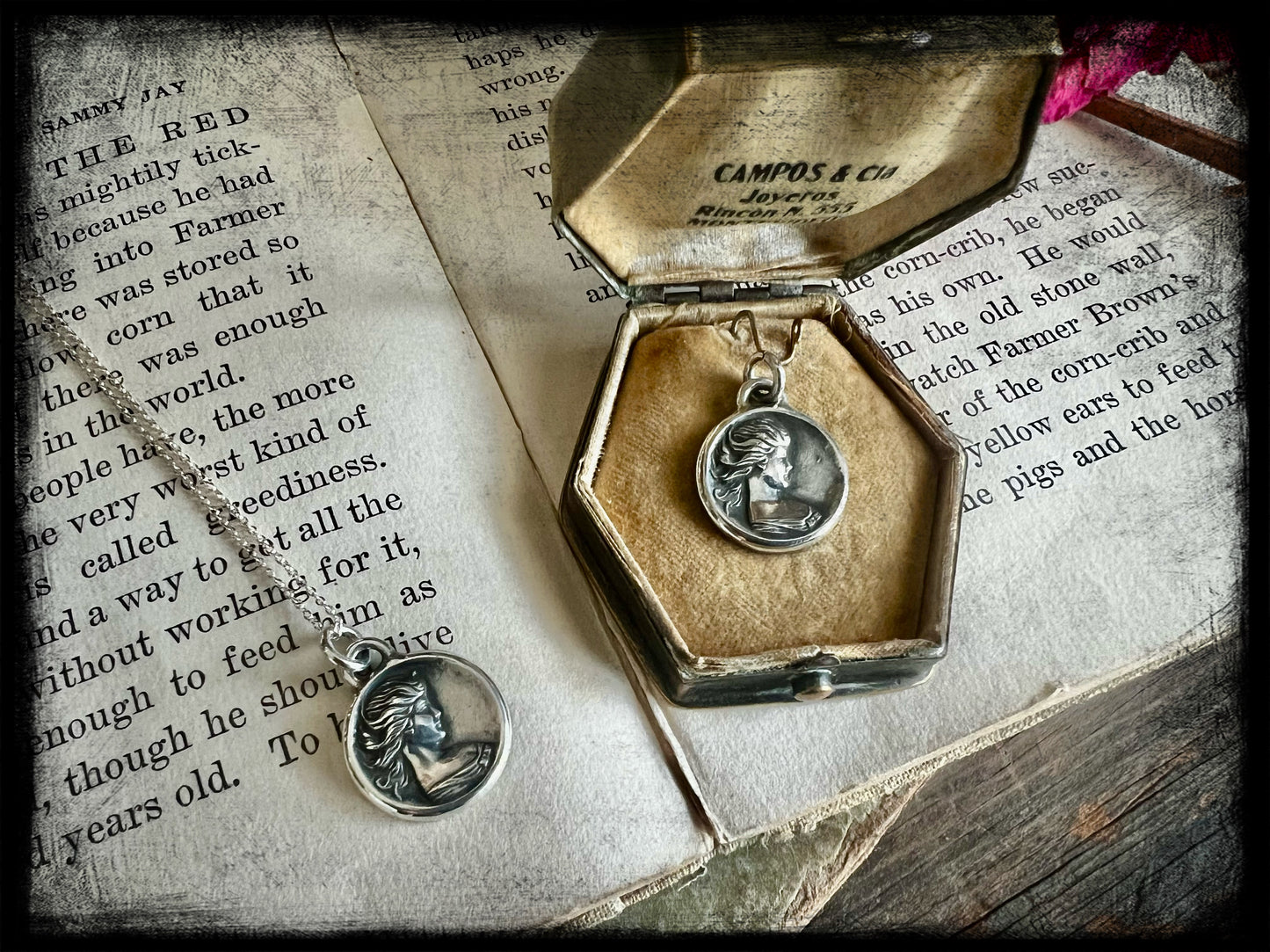 Vintage Woman on a Windy Day Pendant-Handmade Artisan-Sterling Silver Jewelry