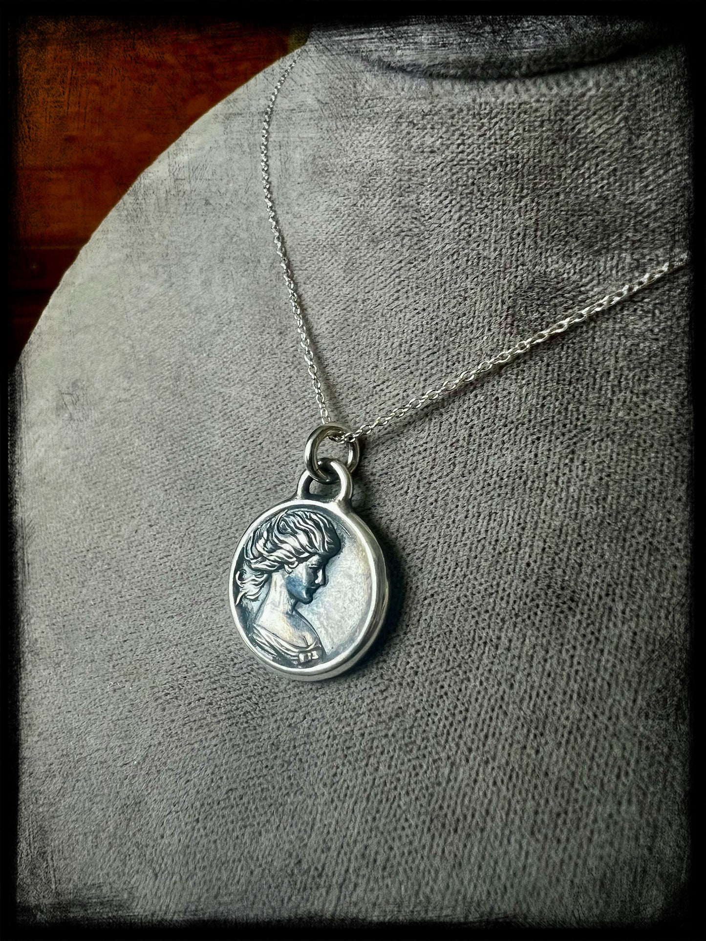Vintage Woman on a Windy Day Pendant-Handmade Artisan-Sterling Silver Jewelry