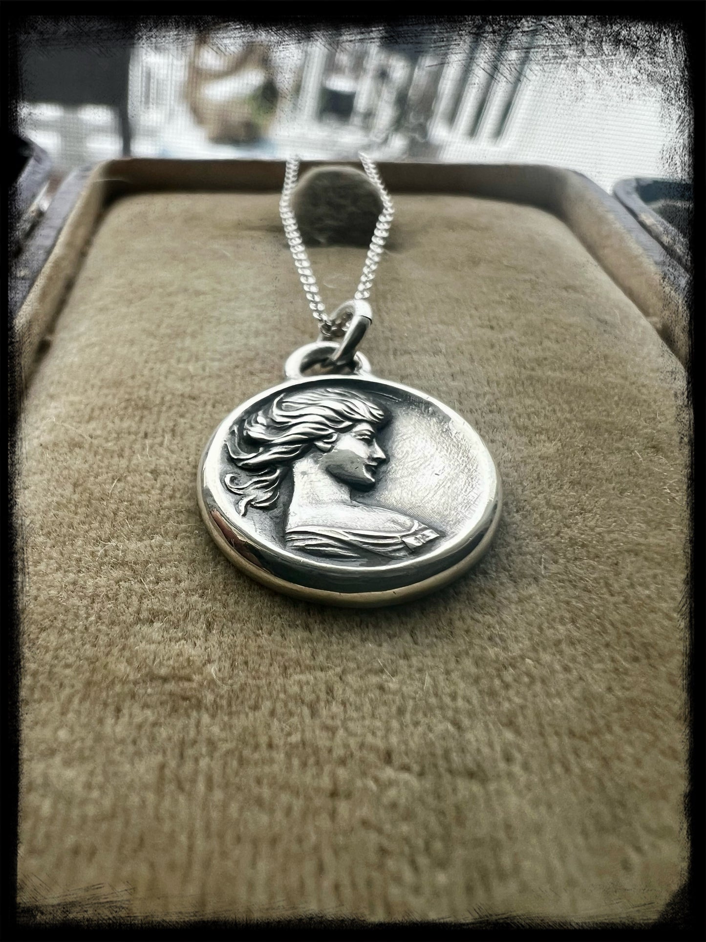 Vintage Woman on a Windy Day Pendant-Handmade Artisan-Sterling Silver Jewelry