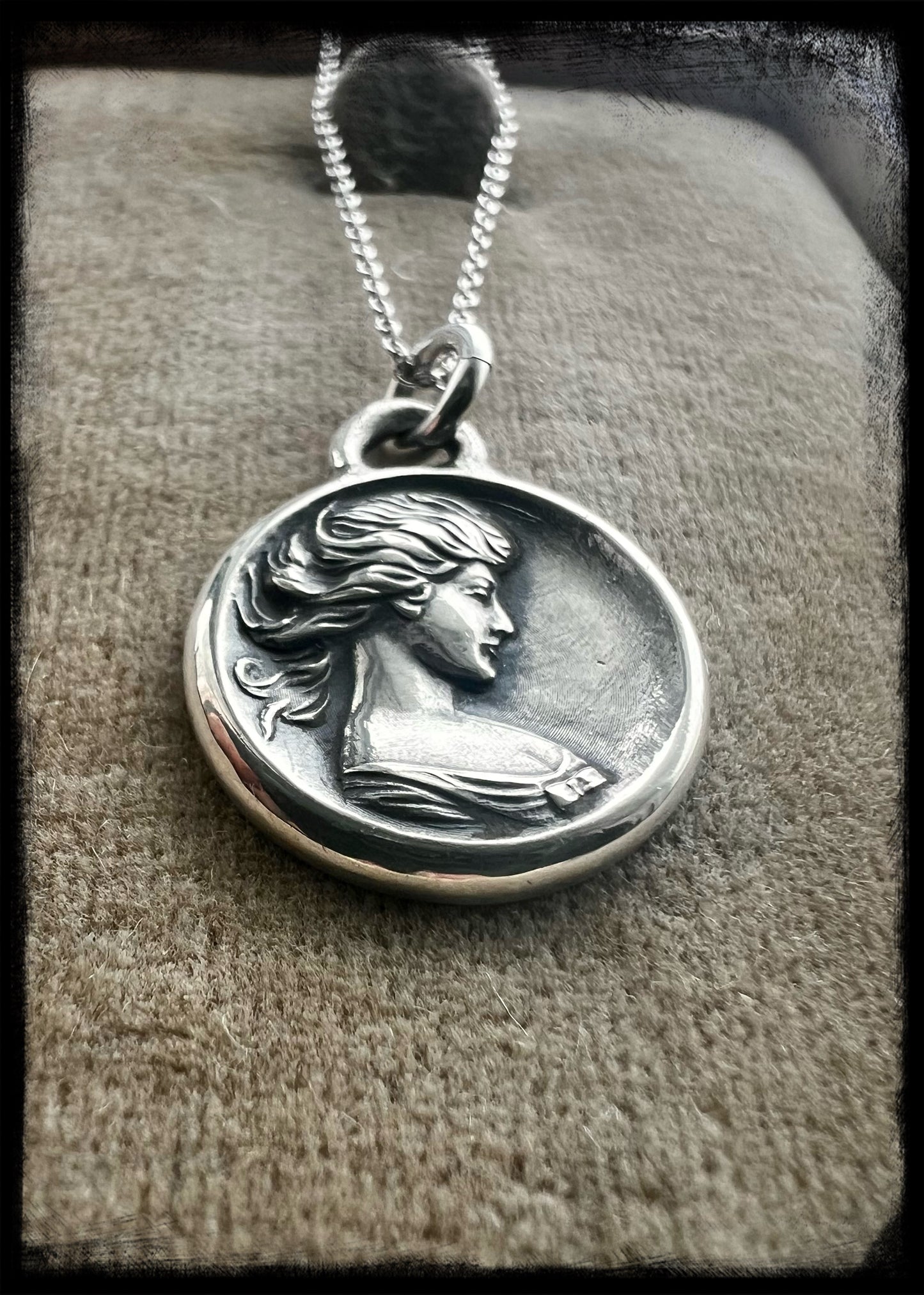 Vintage Woman on a Windy Day Pendant-Handmade Artisan-Sterling Silver Jewelry