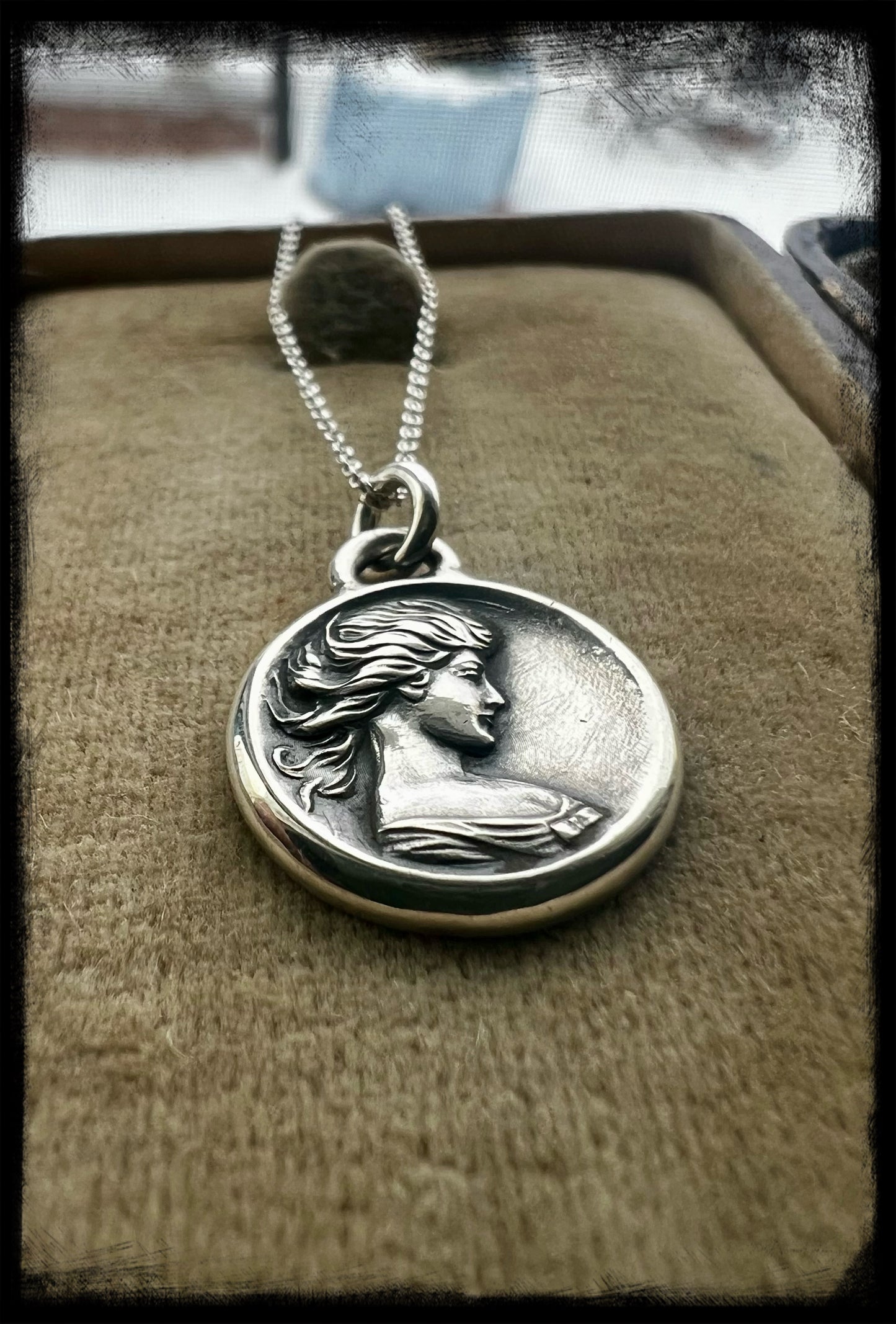 Vintage Woman on a Windy Day Pendant-Handmade Artisan-Sterling Silver Jewelry