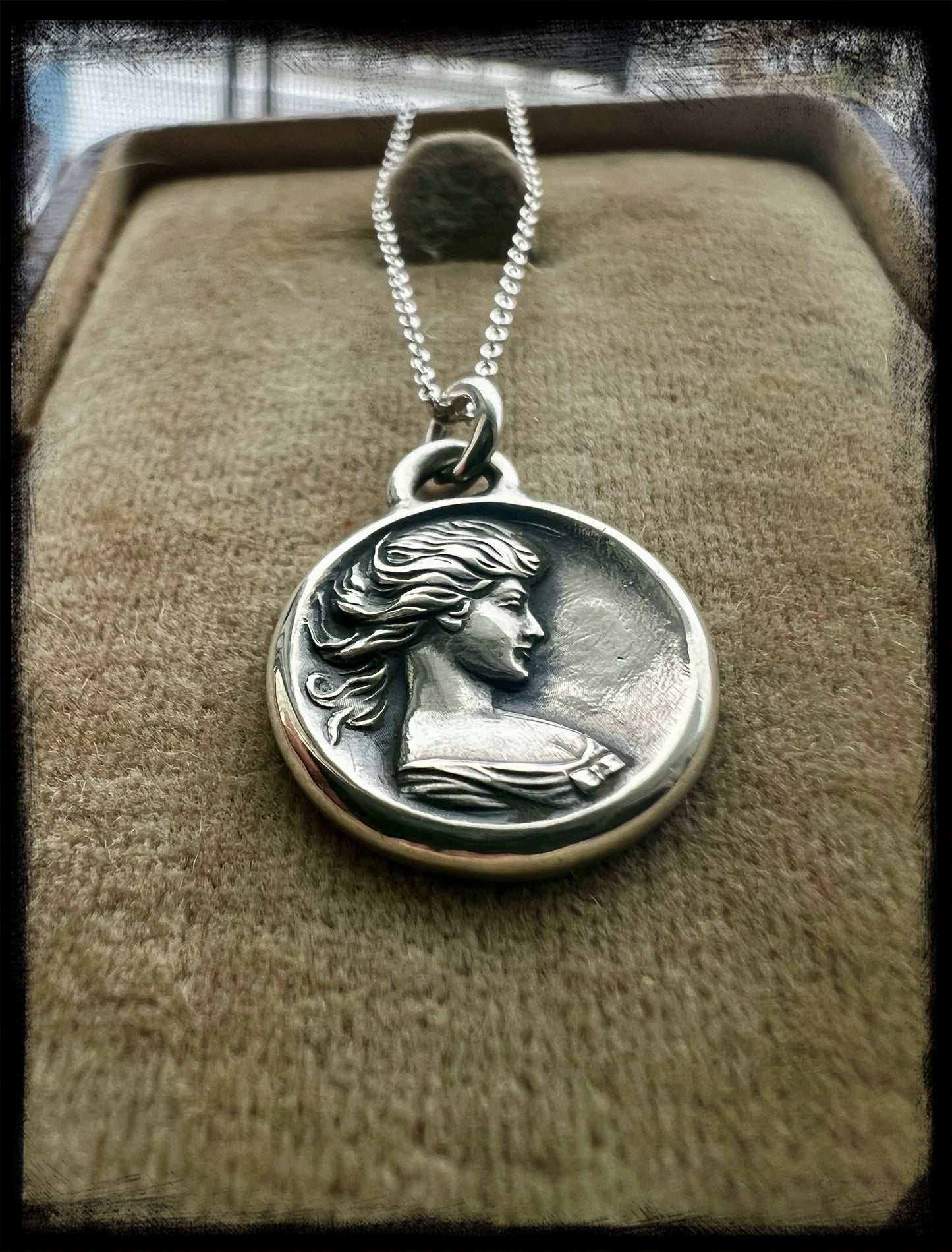 Vintage Woman on a Windy Day Pendant-Handmade Artisan-Sterling Silver Jewelry
