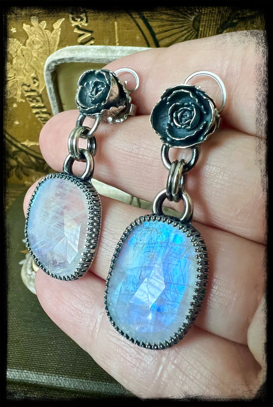 Moonstone and Cast Flower Earrings