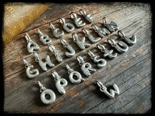 Sterling Silver Puffy Letter Charms-Handmade Artisan-Initial Charm