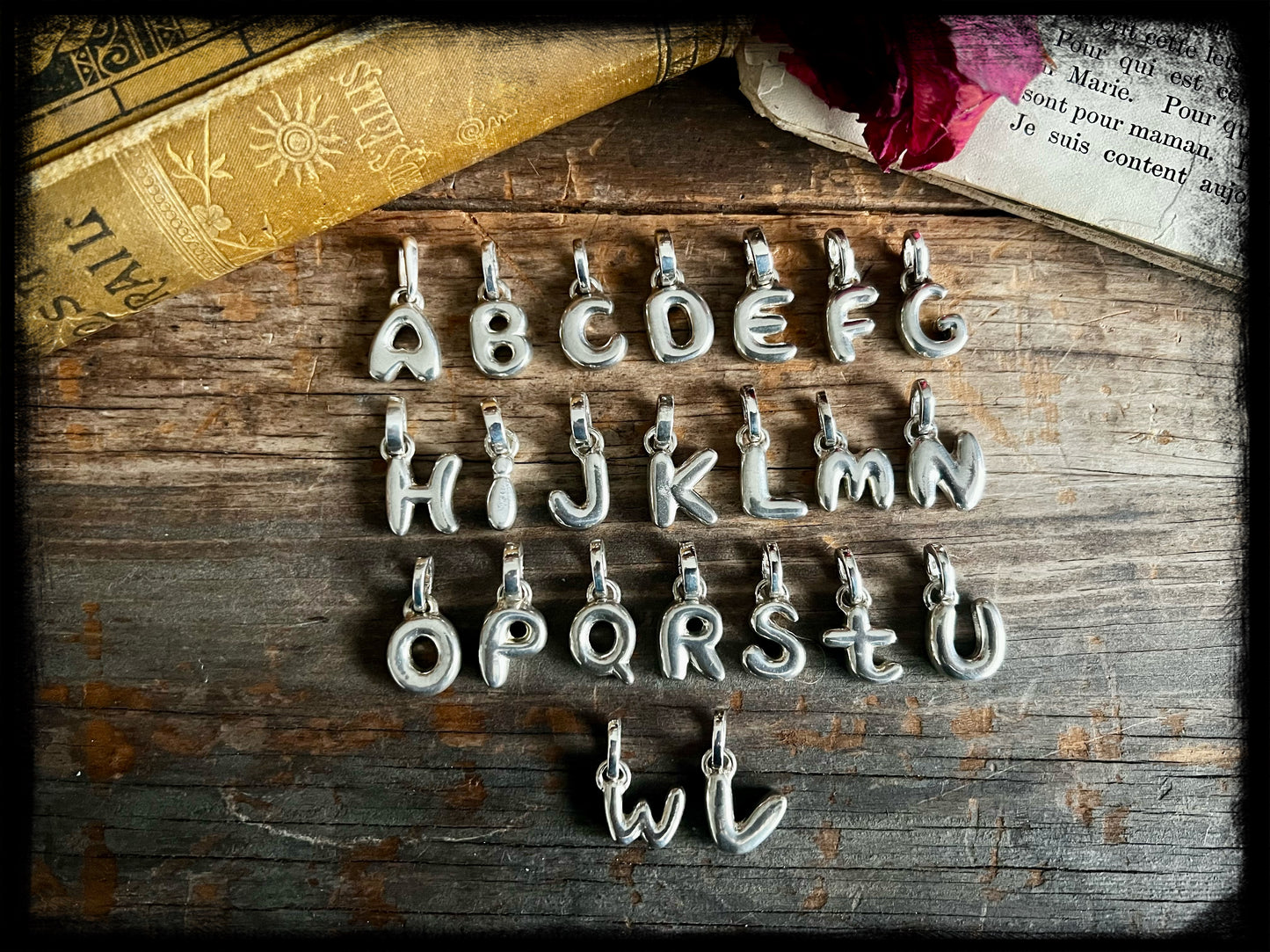 Sterling Silver Puffy Letter Charms-Handmade Artisan-Initial Charm