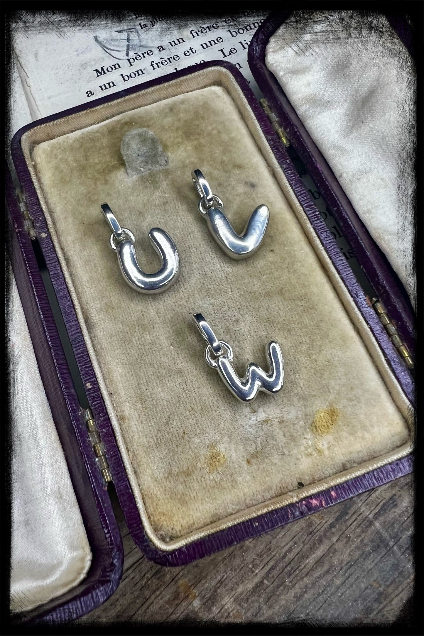 Sterling Silver Puffy Letter Charms-Handmade Artisan-Initial Charm