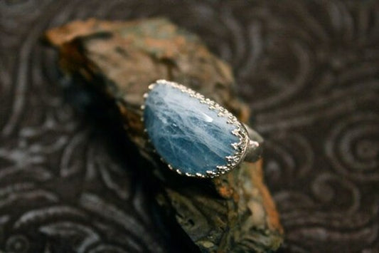 Aquamarine Stone set in Sterling Silver-Ring Size 8.5