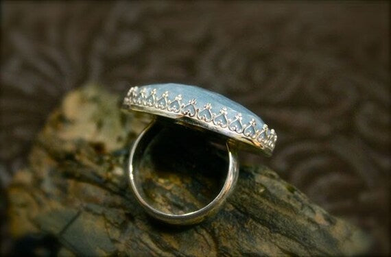 Aquamarine Stone set in Sterling Silver-Ring Size 8.5