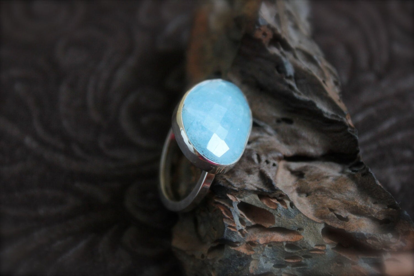 Aquamarine Stone set in Sterling Silver-Ring Size 9