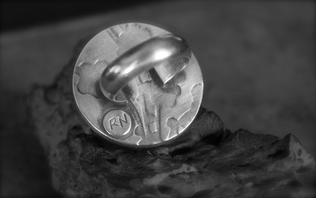 Rose Quartz set in Etched Sterling Silver-Ring Size 8-8.25