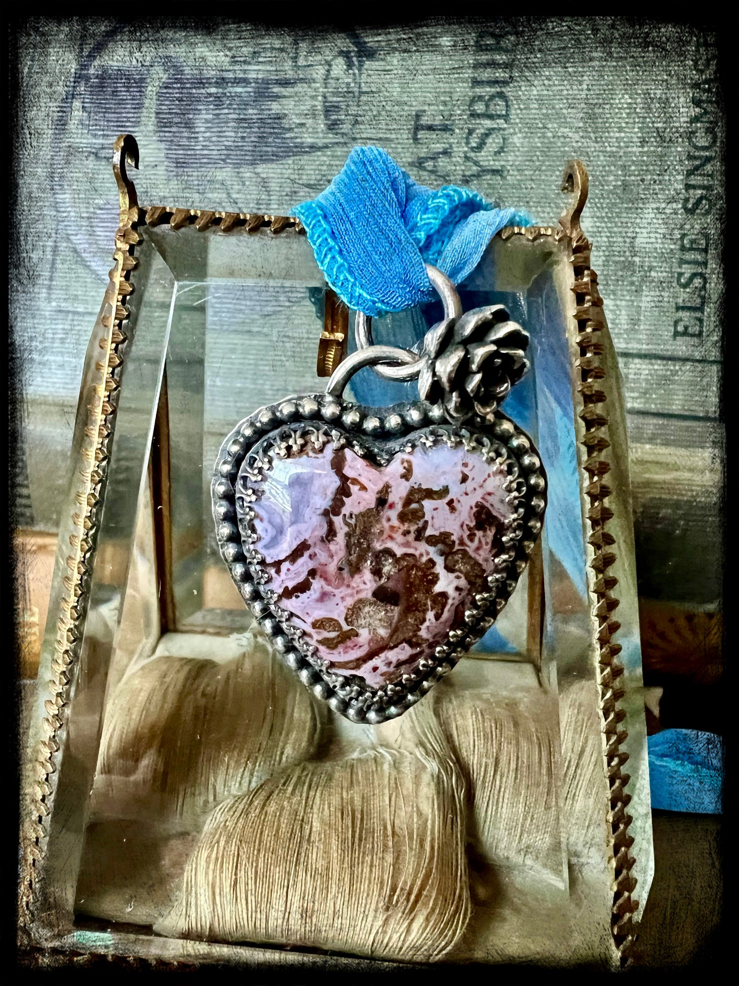 Pink Paisley Agate Heart Pendant