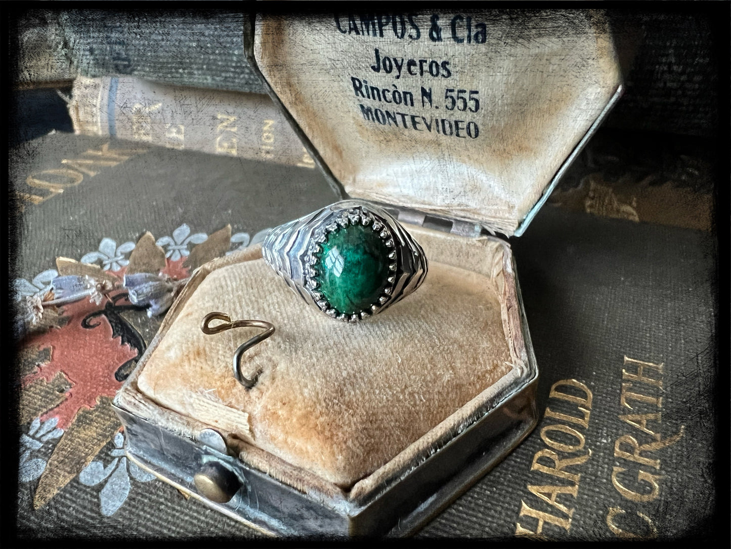 Chrysoprase set in Sterling Silver Scales Ring Size 6.75