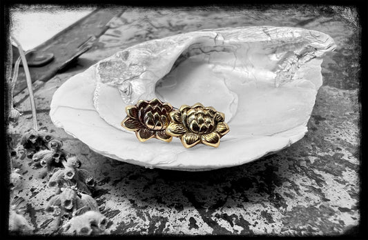Brass Lotus Stud Earrings