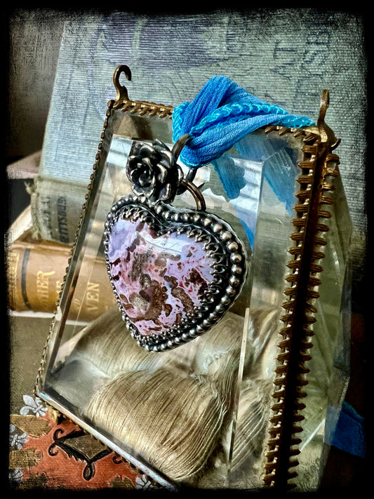 Pink Paisley Agate Heart Pendant