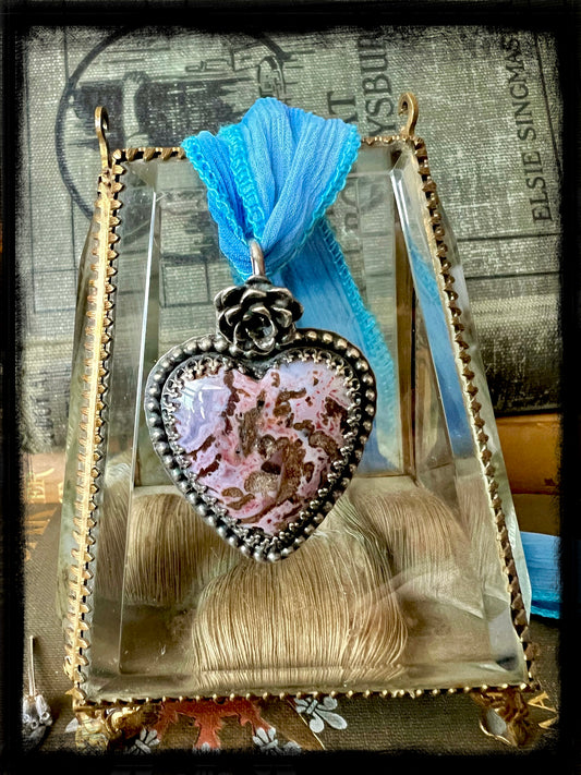 Pink Paisley Agate Heart Pendant