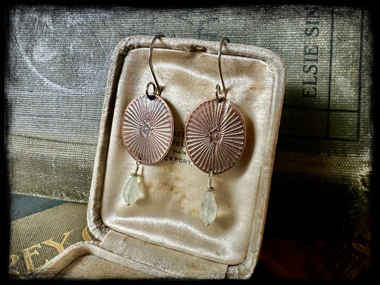 Copper Embossed Earrings with Lime Quartz