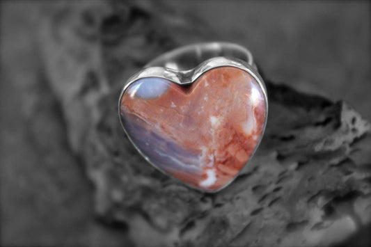 Thunder Egg Agate Heart Ring Size 8.75