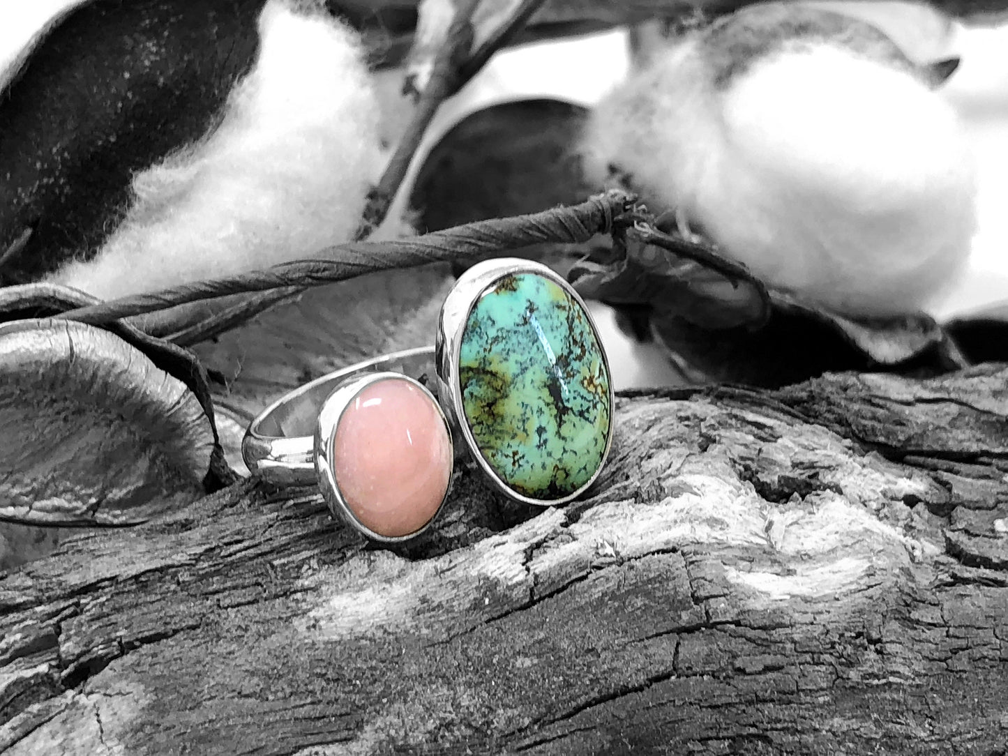 Turquoise and Pink Peruvian Opal Ring Size 7