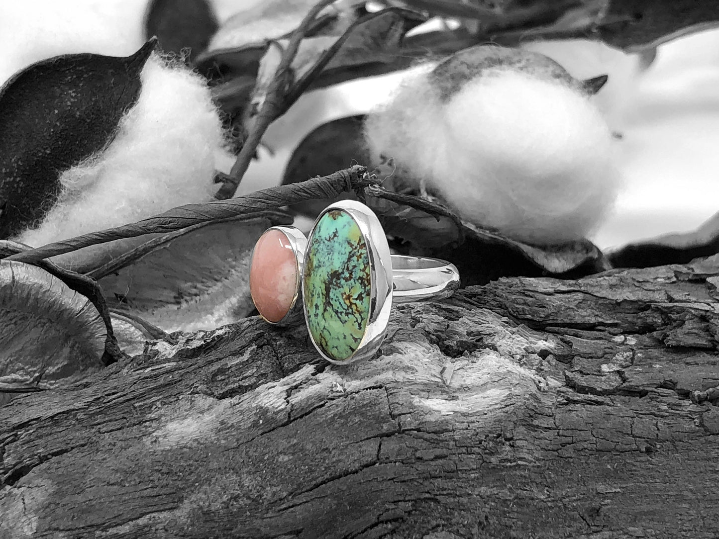 Turquoise and Pink Peruvian Opal Ring Size 7
